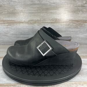 Aetrex Women’s Amelia Black Leather Wedge Mules Size 8.5